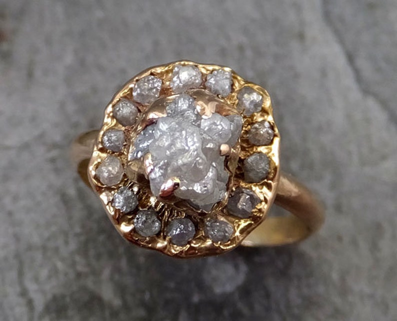 Raw Diamond Halo Engagement Ring Rough 18k Gold Wedding Ring - Etsy