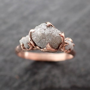 Raw Rough Diamond Engagement Stacking Multi stone Wedding anniversary 14k Rose Gold Ring Rustic 2553