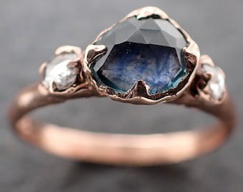 Fancy cut Montana blue Sapphire Rose gold Multi stone Ring Gold Gemstone Engagement Ring 3193