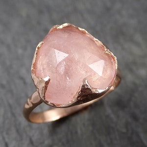 Fancy cut Morganite 14k Rose gold solitaire Pink Gemstone Cocktail Ring Statement Ring  gemstone Jewelry by Angeline 1490