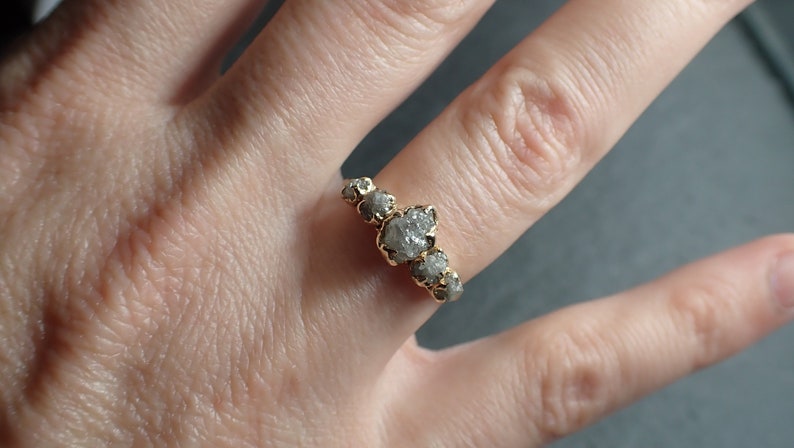 CUSTOM Raw Diamond Rose gold multi stone Engagement Ring Rough Gold Wedding Delicate Ring diamond Wedding Ring Rough C2550 image 8