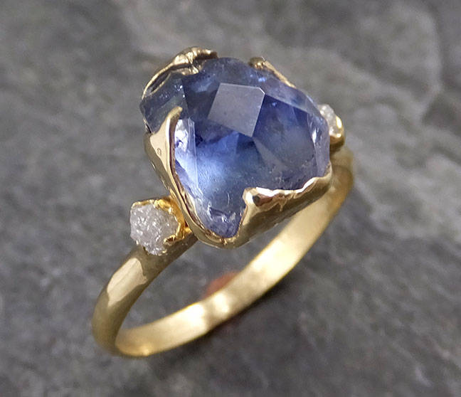 Partially faceted Tanzanite Crystal Gemstone diamond 18k Ring | Etsy