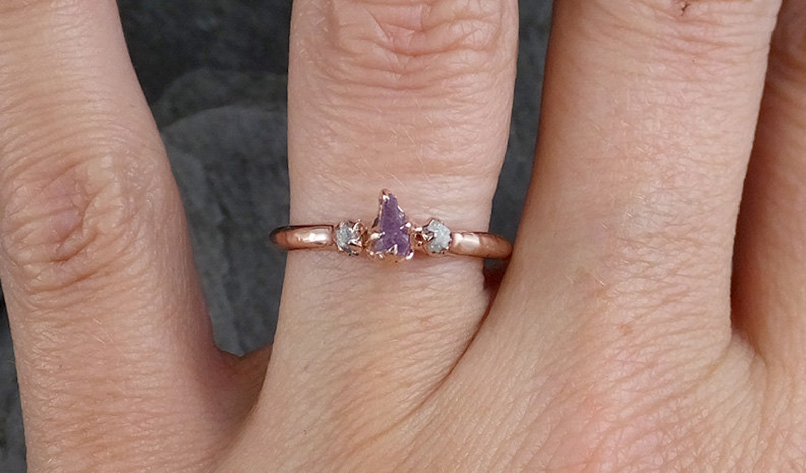 Raw Sapphire Diamond Gold Engagement Ring Dainty Wedding Ring Etsy