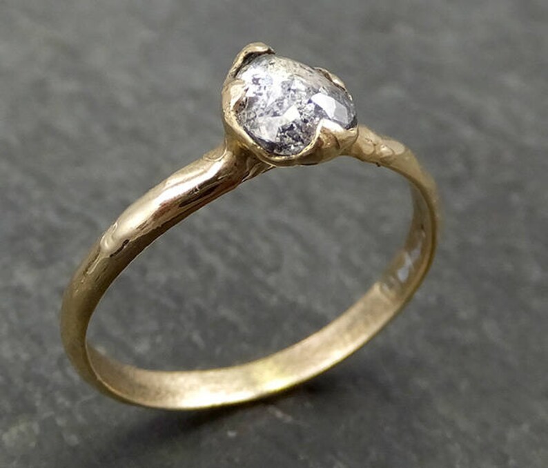 Fancy cut salt and pepper Diamond Engagement 14k Gold Solitaire Wedding Ring byAngeline 0676 image 6