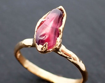 Sapphire tumbled yellow 18k gold Solitaire pink tumbled gemstone ring 3510