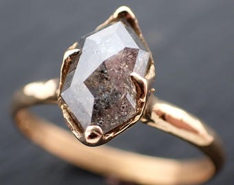 Salt and Pepper Diamond Solitaire Ring: 14k Yellow Gold Engagement Ring