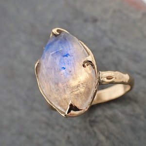 Fancy cut Moonstone Yellow Gold Ring Gemstone Solitaire recycled 14k statement cocktail statement 2197