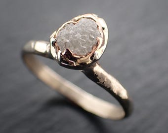Solitaire Raw Diamond Engagement Ring • Alchemy Collection • Rough Diamond Set in 14k Rose Gold and 14k White Gold • byAngeline 11.22