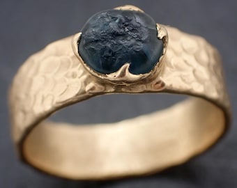 Raw Montana Sapphire Men’s Ring • Custom Width 6mm–10mm • Yellow White Rose Gold  • Handmade byAngeline C1166