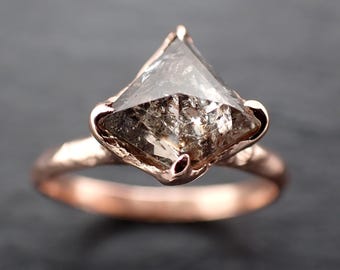 Shield Cut Salt & Pepper Diamond Engagement Ring • 1.935 ct Natural Diamond • 14k Rose Gold • Handmade in USA byAngeline 3617