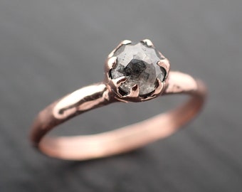 Fancy cut Salt and pepper Solitaire Diamond Engagement 14k Rose Gold Wedding Ring byAngeline 3523