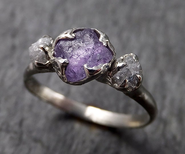 Raw Sapphire Diamond White Gold Engagement Ring Multi stone | Etsy