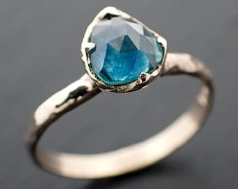 ローズカットモンタナサファイア婚約指輪 • 18Kホワイトゴールド • 天然ティールサファイアリング • ハンドメイドソリティア結婚指輪 • アンジェリン3655