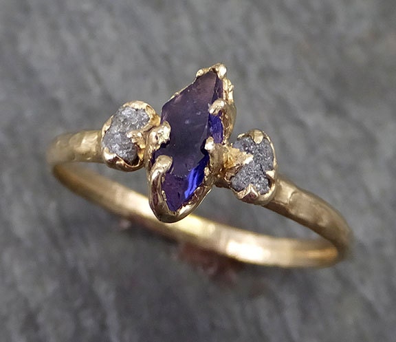 Sapphire Raw Rough Diamond 14k Gold Engagement Ring Wedding | Etsy