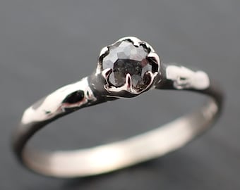 Fancy cut salt and pepper Diamond Solitaire Engagement Ring 14k White Gold Rough Diamond ring byAngeline 3495