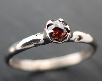 Fancy cut Coral orange Diamond Solitaire Engagement Ring 14k White Gold Rough Diamond ring byAngeline 3498