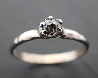 Faceted Fancy cut salt and pepper Diamond Solitaire Engagement 14k White Gold Wedding Ring byAngeline 3513