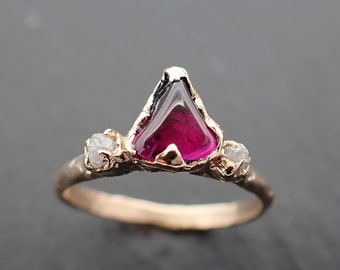 Garnet tumbled red 14k gold multi stone gemstone ring 3489