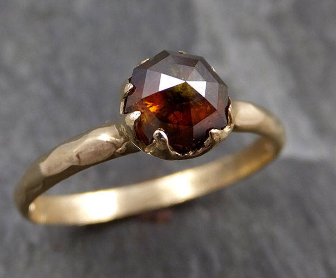 Faceted Fancy Cut Cognac Diamond Solitaire Engagement 14k - Etsy