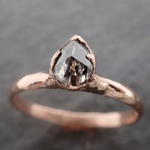 Faceted Fancy cut Salt and Pepper Diamond Solitaire Engagement 14k Rose Gold Wedding Ring byAngeline 2586