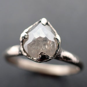 Faceted Fancy cut white Diamond Solitaire Engagement 14k White Gold Wedding Ring byAngeline 3440