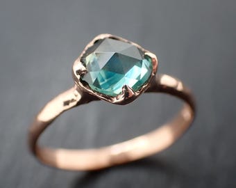 Montana Sapphire Engagement Ring • 14k Rose Gold • Organic Hand Carved Solitaire • Handmade byAngeline 3644