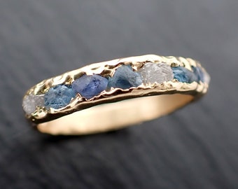 Raw diamond and Sapphires men's or women's Wedding Band Custom One Of a Kind Blue Montana Gemstone Multi stone Ring byAngeline C0558_blue