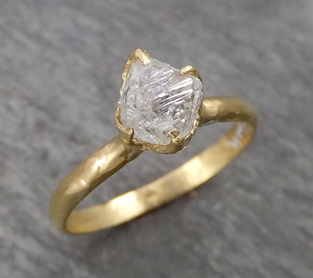 Natural Uncut Octahedral Salt and Pepper Diamond Solitaire - Etsy