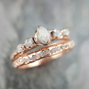 Raw Diamond Rose gold multi stone Engagement Ring Rough diamond Gold Wedding Dainty Delicate Wedding Ring C0216