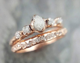 Raw Diamond Rose gold multi stone Engagement Ring Rough diamond Gold Wedding Dainty Delicate Wedding Ring C0216