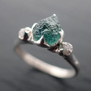 Raw Montana Sapphire Ring • Sterling Silver • Rough Diamond Ring • Ready to Ship • Alternative Engagement Ring • Handmade by Angeline 3658