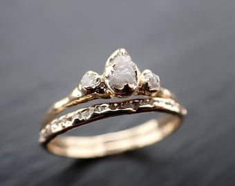 Dainty Three-Stone Crown Ring • Raw Diamond Engagement Ring • Solid Gold or Sterling Silver • Ethical Sustainable Jewelry by Angeline C2551