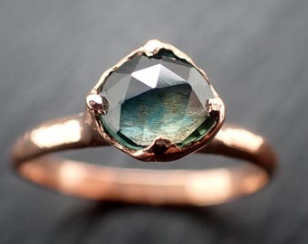 Montana Sapphire Engagement Ring • 14k Rose Gold • Organic Hand Carved Solitaire • Handmade byAngeline 3645