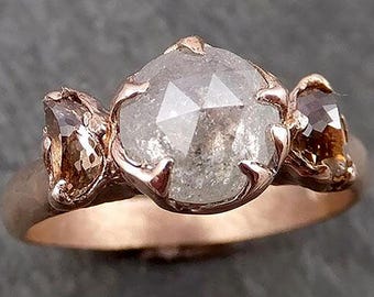 Fancy Cut White Diamond Engagement Ring • Cognac Half Moon Diamond Accents • 14k Rose Gold • Handmade byAngeline 1627