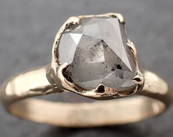 Salt and Pepper Half Moon Diamond Engagement Ring 14k Yellow Gold Solitaire Wedding Ring