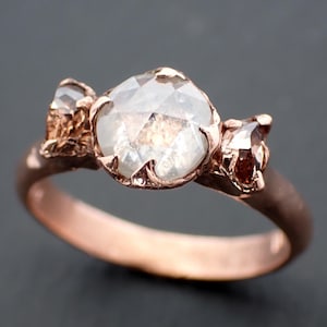 Triple Moon Fancy cut white Diamond Multi stone cognac half moon Diamonds Engagement 14k Rose Gold ring byAngeline 1933