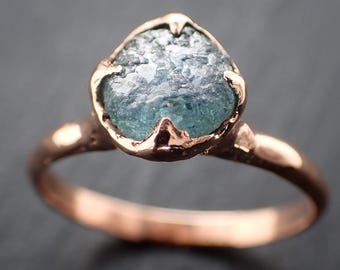 Raw Montana Sapphire Solitaire Engagement Ring • 14k Rose Gold • Handmade byAngeline 3642