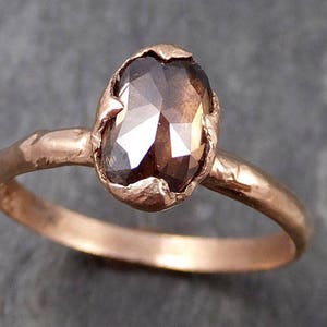 Fancy cut Cognac Diamond Solitaire Engagement 14k Rose Gold Wedding Ring byAngeline 0744