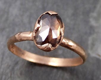 Fancy cut Cognac Diamond Solitaire Engagement 14k Rose Gold Wedding Ring byAngeline 0744