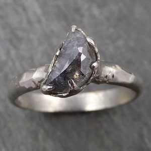 Fancy Cut salt and pepper Half Moon Diamond Solitaire Engagement 14k White Gold Wedding Ring byAngeline 1660