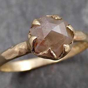 Fancy cut Champagne Diamond 14k Yellow gold Solitaire Engagement Ring 0807
