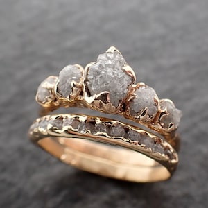 CUSTOM Raw Diamond Rose gold multi stone Engagement Ring Rough Gold Wedding Delicate Ring diamond Wedding Ring Rough C2550 image 2