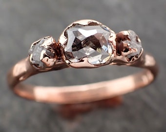 Salt and Pepper Diamond Engagement Ring • 14k Rose Gold • Multi Stone Wedding Ring byAngeline 3008