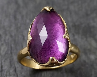 Fancy cut Amethyst Yellow Gold Ring Gemstone Solitaire recycled 18k statement cocktail statement 1434