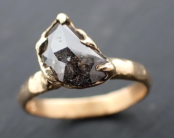 Salt and Pepper Diamond Engagement Ring • 18k Yellow Gold • Handmade byAngeline 3560