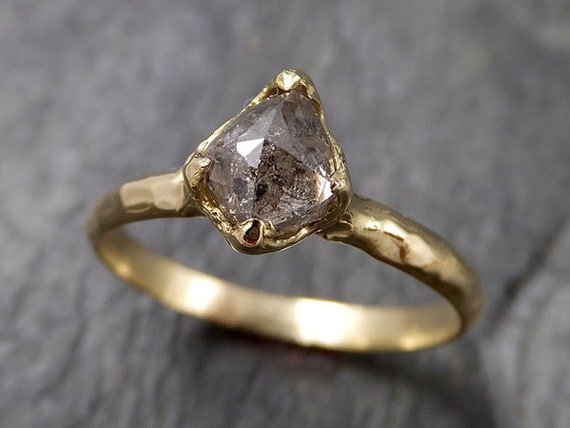 Fancy Cut Salt and Pepper Diamond Solitaire Engagement 18k Yellow Gold Wedding Ring Diamond Ring Byangeline 1403 Etsy