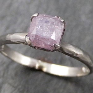 Faceted Fancy cut Pink Diamond Solitaire Engagement 14k white Gold Wedding Ring byAngeline 0760