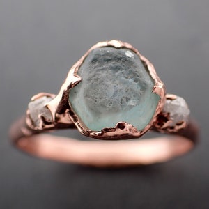 Raw blue Montana Sapphire Diamond Rose Gold Engagement Wedding Ring Custom One Of a Kind Gemstone Multi stone Ring 3333