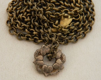 Sterling silver round floral pendant on oxidized brass chain , Designer silver pendant , sterling silver jewelry , layering necklace 4 women