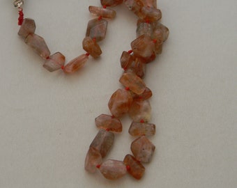 Sun stone knotted beads choker , sun stone layering necklace , hand knotted silk & asymmetrical sun stone beads , delicate choker for women